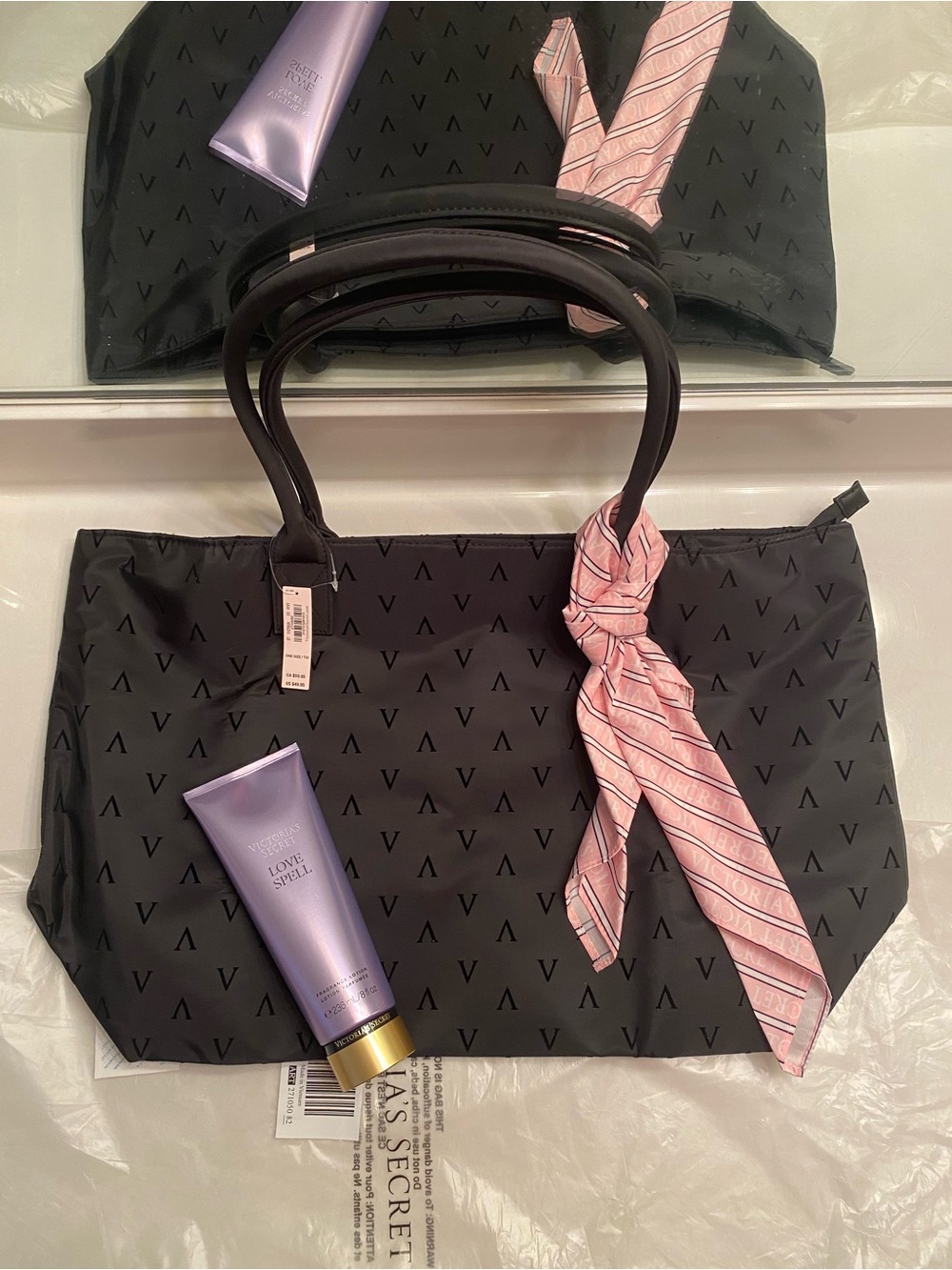 Victoria’s Secret Black Tote and Lotion